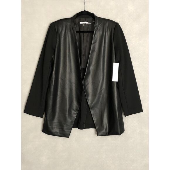 Calvin Klein Women's Size 10 Faux Leather Open Front Blazer Black NEW - Picture 1 of 7